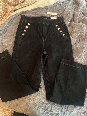 Chico's Black Denim Pants with Gold Button Trim